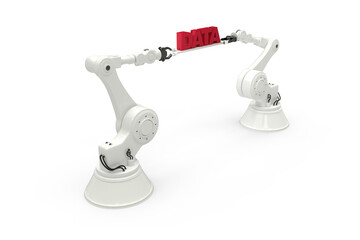 Poster - White robotic hands holding red data message against white background