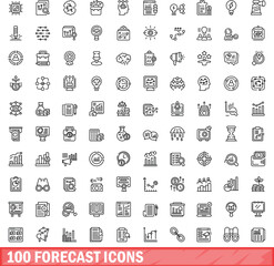 Sticker - 100 forecast icons set. Outline illustration of 100 forecast icons vector set isolated on white background