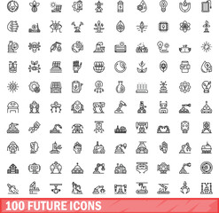 Poster - 100 future icons set. Outline illustration of 100 future icons vector set isolated on white background