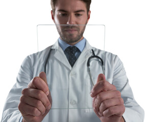 Sticker - Male doctor using glass digital tablet