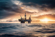 © Trinette Reed - Oil rig at sunset. Generative AI.