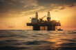 © Trinette Reed - Oil rig at sunset. Generative AI.