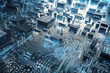 © Trinette Reed - Computer circuit board and computer chips laid out like a city. Generative AI.
