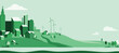 Eco city landscape vector background. Green simple minimal town with