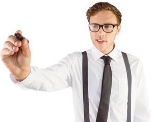 Wall Mural - Geeky businessman writing with marker