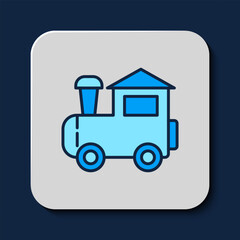 Wall Mural - Filled outline Toy train icon isolated on blue background. Vector