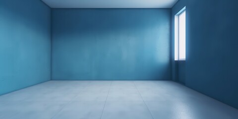 Wall Mural - A blue wall texture fills the empty space of this minimalistic interior room mockup, Generative AI