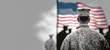 Soldier in front of the American flag. Selective focus. Memorial Day Concept , Generative Ai