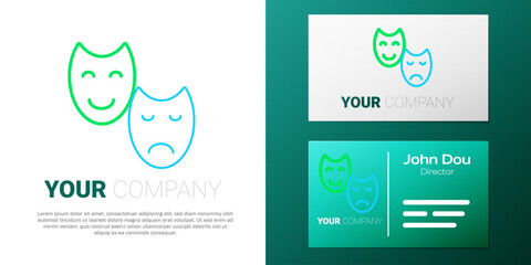 Sticker - Line Comedy and tragedy theatrical masks icon isolated on white background. Colorful outline concept. Vector