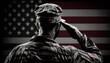 American soldier saluting against digitally generated united states of America flag. Memorial Day Concept , Generative Ai