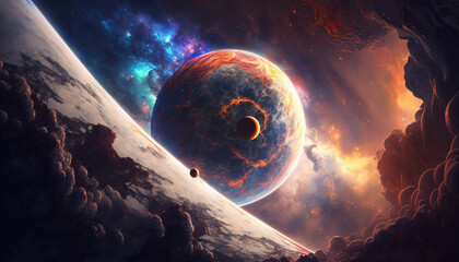 Wall Mural - different planets in the galaxy, view from space, generative ai