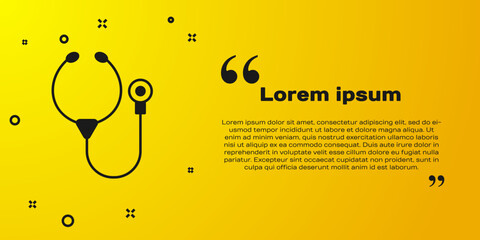 Sticker - Black Stethoscope medical instrument icon isolated on yellow background. Vector