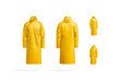 Blank yellow protective raincoat mockup, different views