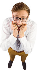 Canvas Print - Young geeky businessman biting his nails