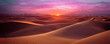 Panorama banner of Captivating Sahara Desert panorama at sunset, showcasing undulating sand dunes bathed in golden hues, perfect for travel, nature, and adventure themes 