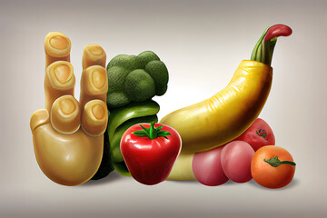 Wall Mural - A person showing thumbsup sign over fresh healthy food. Generative Ai