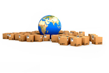 Poster - Composite image of boxes and globe
