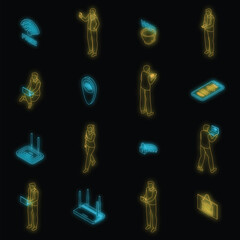 Poster - Wifi zone icons set. Isometric set of wifi zone vector icons neon color on black