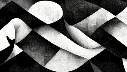 Wall Mural - Modern abstract dynamic shapes black and white background with grainy paper texture. Generative AI.