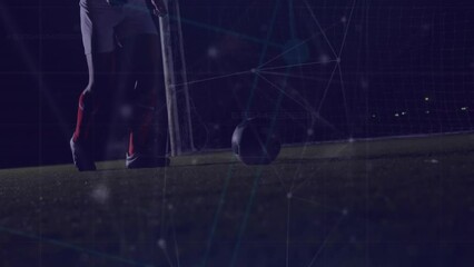Poster - Animation of connected dots over low section of soccer player playing with football on ground