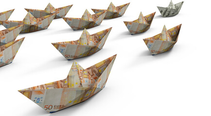 Sticker - Graphic image of paper boats made of currency