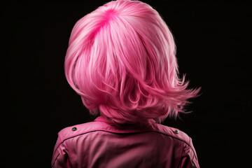 Wall Mural - Pink hair. Woman from the back with short hair. Generative AI.