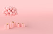 3d render illustration of realistic pink balloons and gift box with bow. background. Empty space for party, promotion social media banners, posters.