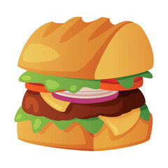 Wall Mural - Hamburger with Cheese, Tomato and Ground Meat as Fast Food Lunch Vector Illustration