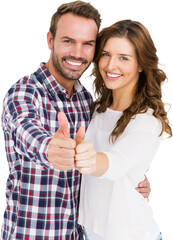 Wall Mural - Happy young couple putting thumbs up