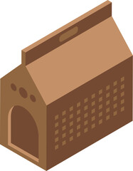 Canvas Print - Carton cat carrier icon isometric vector. Travel box. Open door