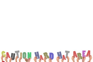 Cropped hands holding colorful words 