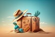 Travel and vacation trip background with suitcase. ai generative