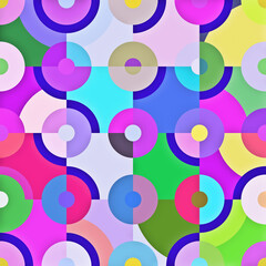 Wall Mural - Vivid colorful geometric art deco shape pattern with circles, Funky geometrical shapes, psychedelic design. Hippie urban pattern for boy, girl, wrapping party birth paper. Retro tropical background