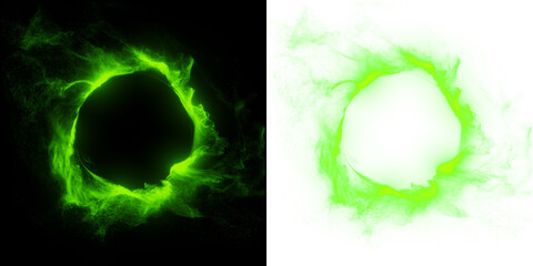Poster - abstract green ring of light with smoke effect on a black and transparent png background, isolated i
