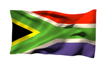 South African Flag Over White Background
