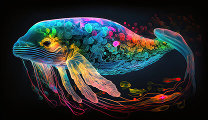 Iridescent Undersea Creature Illustration on Black Background