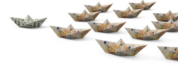 Sticker - Boats made of paper currency arranged