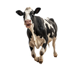 Wall Mural - Happy smiling cow jumping, isolated background. Generative AI