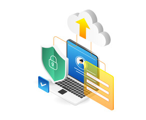 Poster - Security and protection concept. Laptop with shield and padlock icon. Vector illustration.
