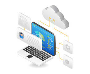 Wall Mural - Cloud computing technology concept. Isometric vector illustration on white background.