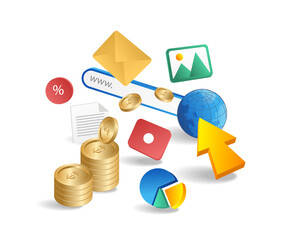Aufkleber - Concept of digital marketing with icons and 3d objects. Vector illustration.