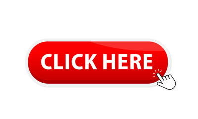 Poster - Click here button with hand pointer clicking. Click here vector web button. Web button with action of hand pointer. Click here, UI button concept. Cursor icon. Vector illustration