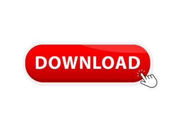Poster - Download flat vector icon. install symbol. Download icon. Modern button. Download button elements for ui ux web design template with hand cursor. Isolated on a white background. Vector illustration