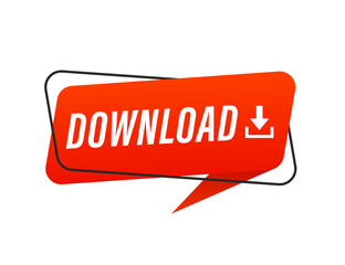 Poster - Red download button icon. Download icon. Down side symbol with down arrow. Click the button here. Cloud icon save button for UX, website, mobile app. Banner for social networks. Vector illustration