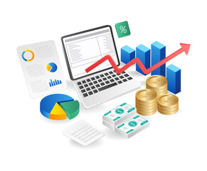 Aufkleber - Financial analysis and business analytics. Vector illustration. Flat isometric design.