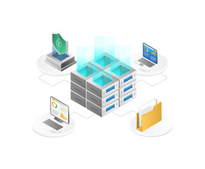 Poster - Isometric Cloud Computing Concept. Vector Illustration of Cloud Computing.