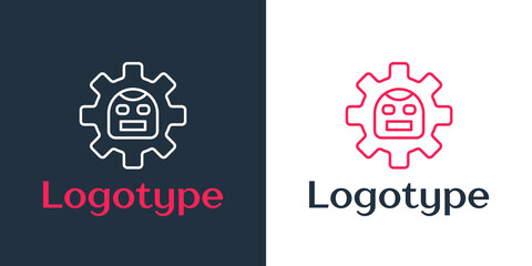 Poster - Logotype line Robot icon isolated on white background. Artificial intelligence, machine learning, cloud computing. Logo design template element. Vector