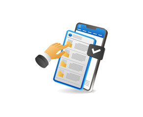 Aufkleber - Smartphone with check mark and human hand holding phone. Vector illustration.