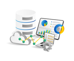 Poster - 3d isometric illustration concept of analysis database cloud server technology
