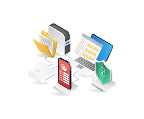 Poster - Data protection concept. Isometric flat 3d vector illustration. Objects isolated on a white background.